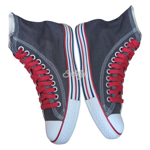 Converse 2009 Double Details Hi Top Extra Eyelet Sneaker Grey Red Womens 9 RARE - Picture 11 of 11